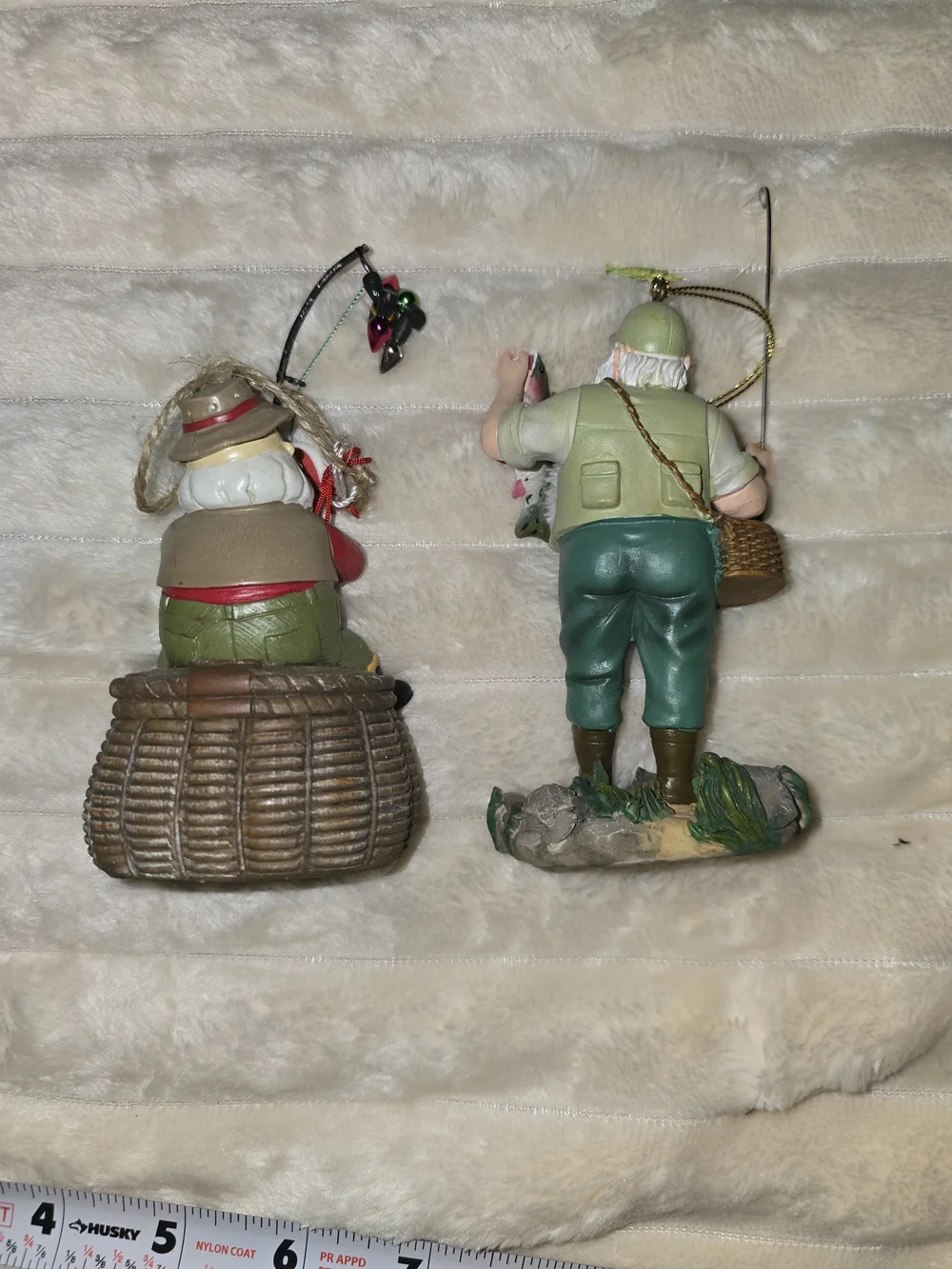 2 Resin Fisherman Holiday Santa Ornaments